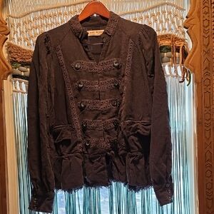 Free People Black Military-Inspired Button Jacket